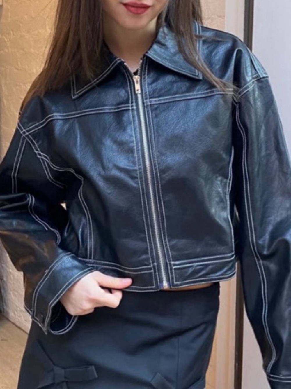 Isalis Neo Faux Leather Stitch Jacket in
Black / SMALL